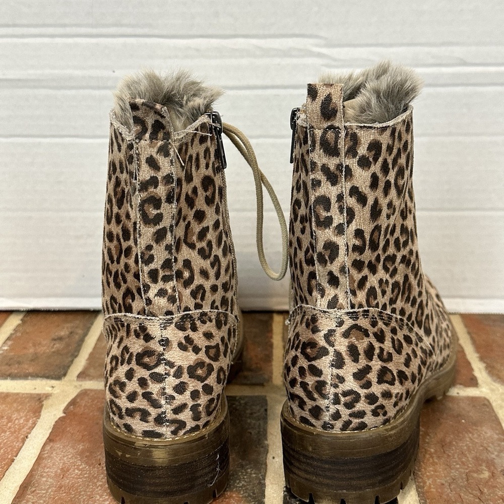 Very G Faux Fur Animal Print Hiker Boots. Sz 8 Leopard Print Tan - Picture 4 of 7